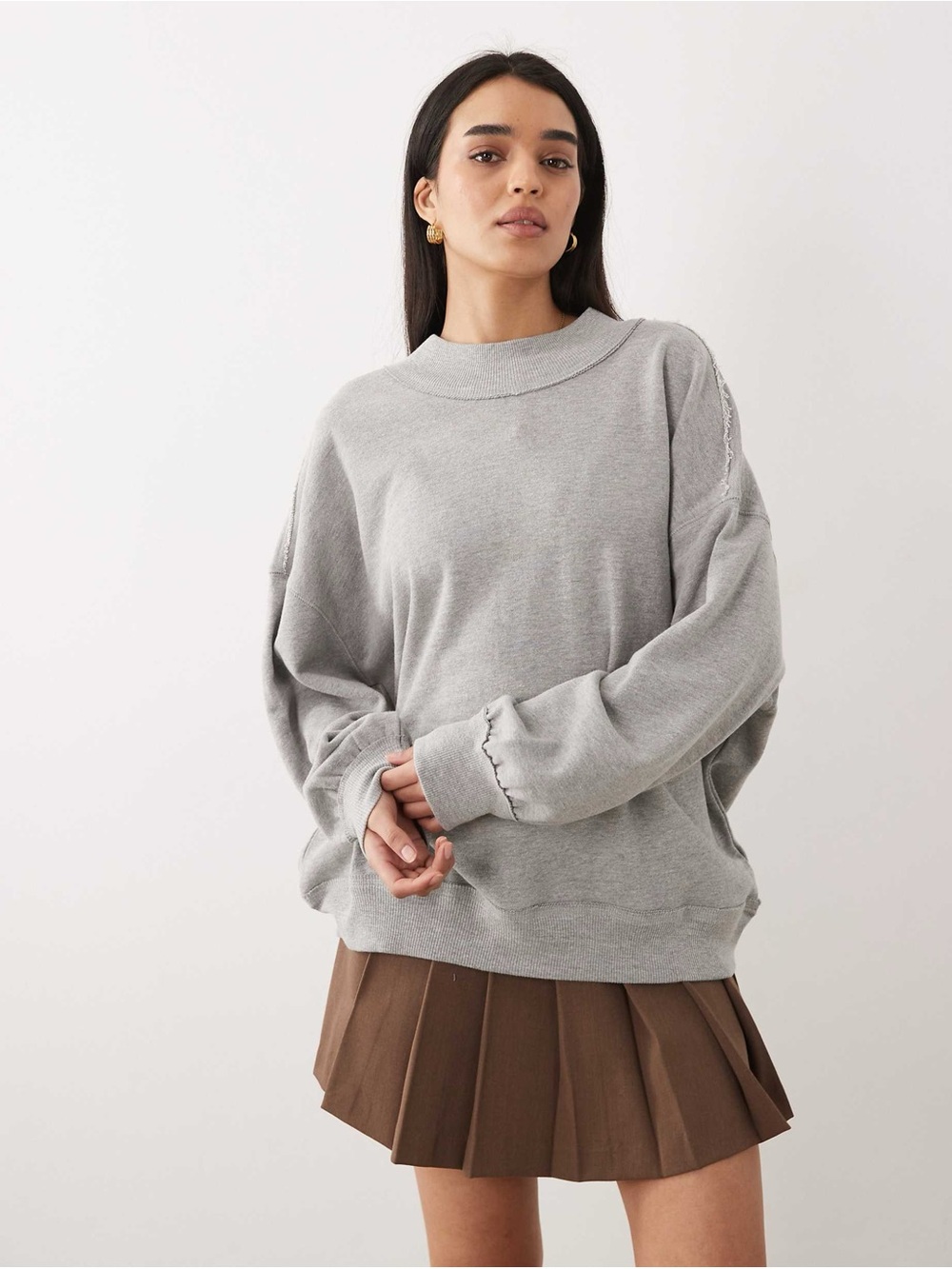 Free People We The Free Palm Springs Pullover Sweater Heather Grey S Mock Neck
